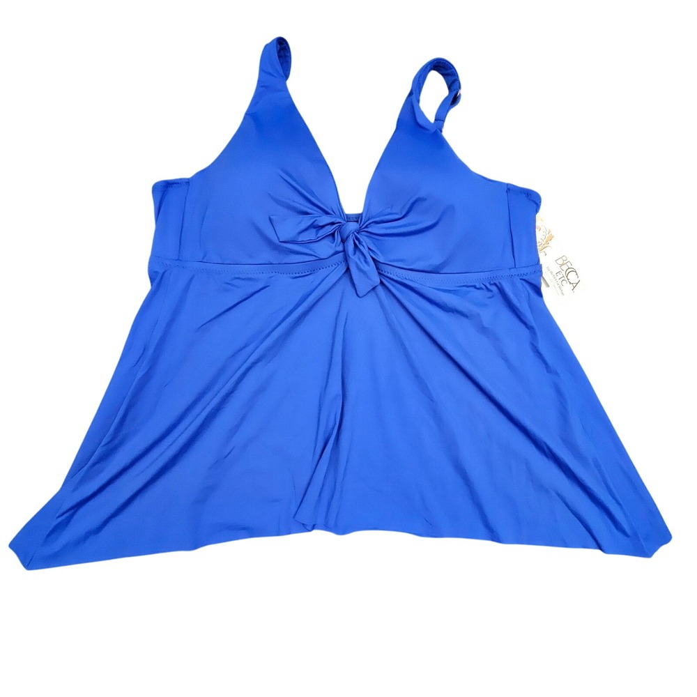 Becca‎ ETC Tankini Swim Top Womens 1X Blue Front Tie Adjustable Straps New
